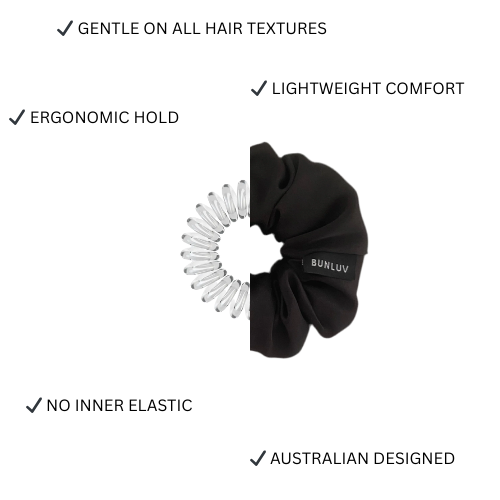 BUNLUV mens silk spiral scrunchie black – SmartCore detail view