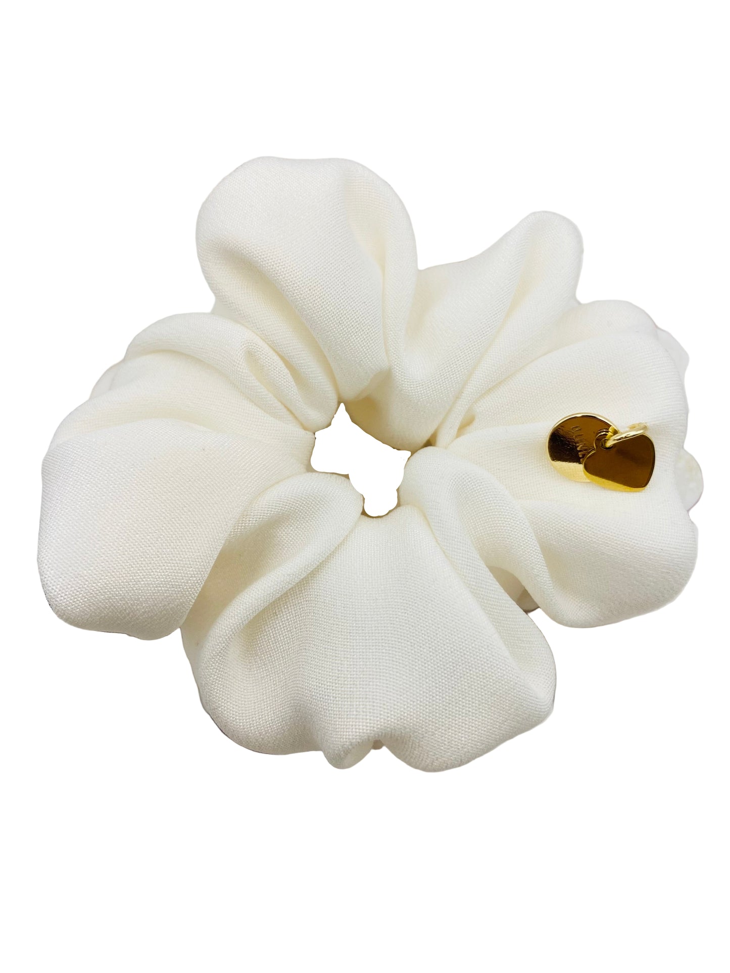 White hair scrunchie with a gold heart
