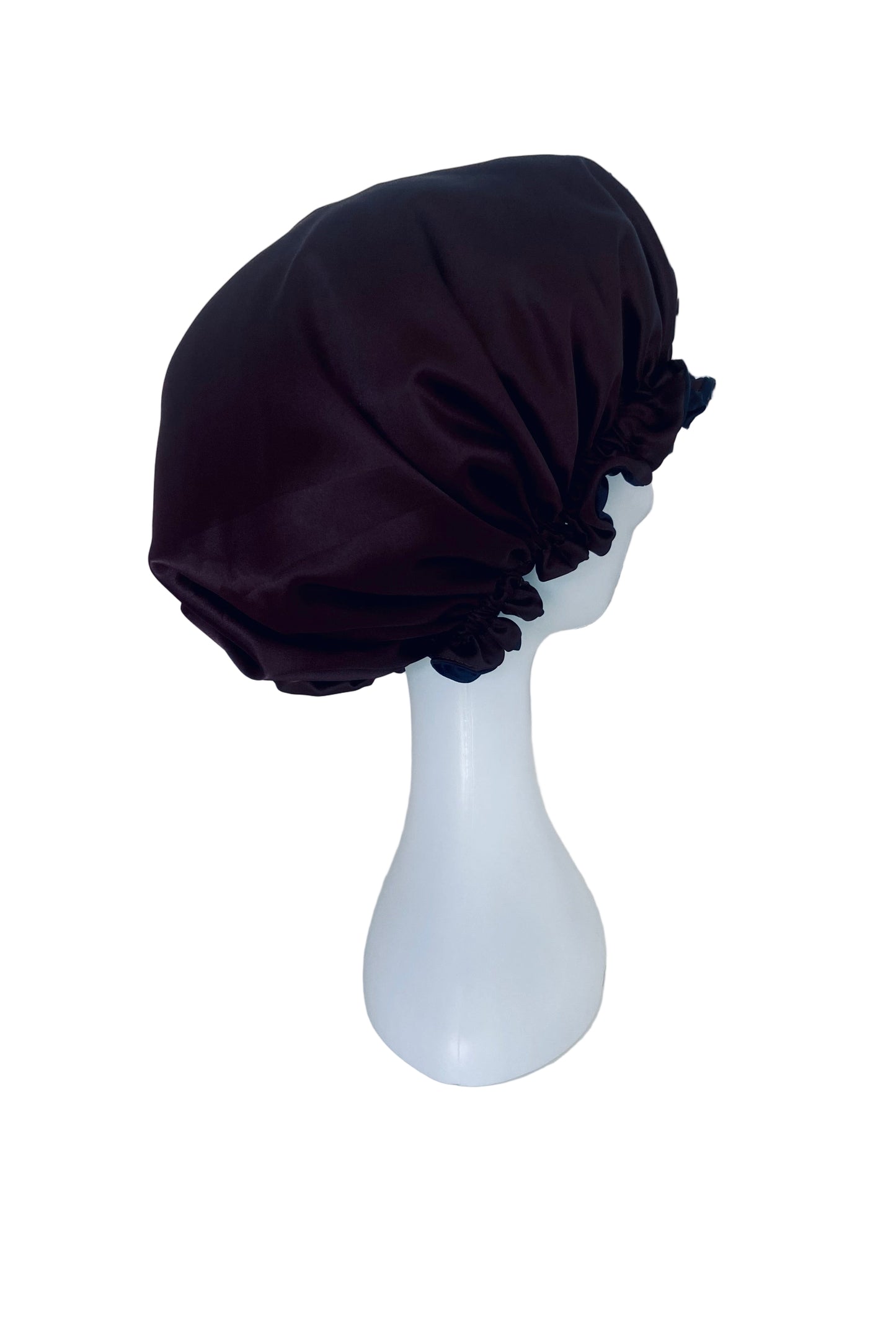 OVERSIZED ADJUSTABLE HAIR BONNET SATIN - DARK CHOCOLATE & NAVY