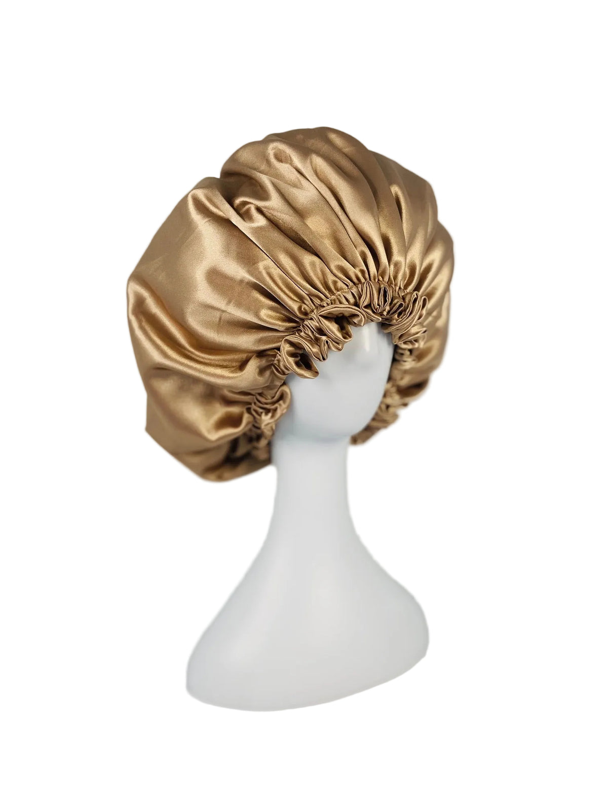 BUNLUV Bonnet Satin Dark Gold on mannequin side view