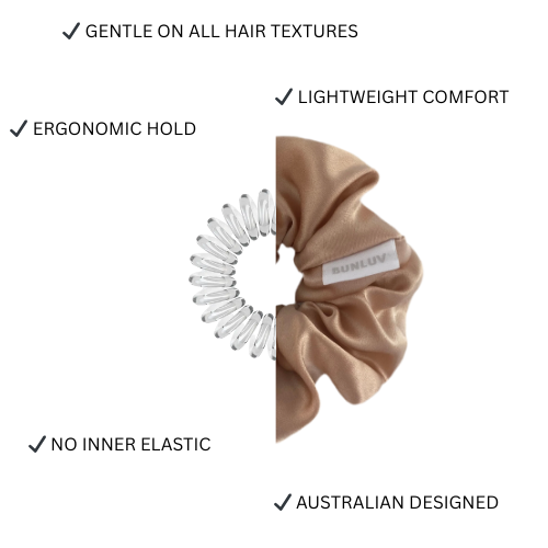 bunluv silk scrunchie showing inner spiral designed for overnight wear