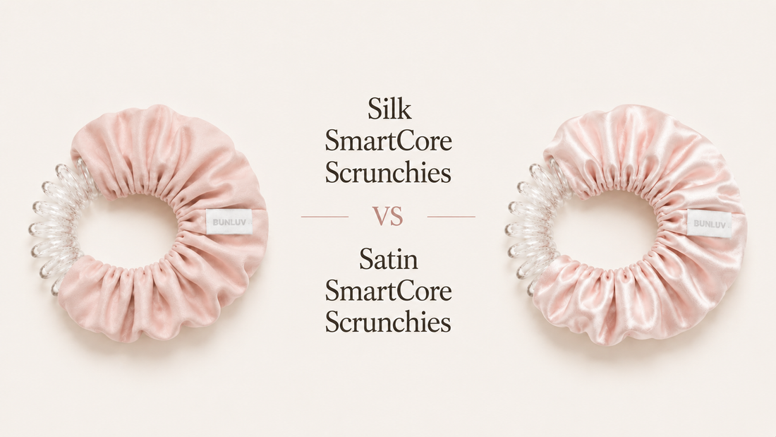 Silk vs satin smartcore spiral scrunchie comparison image