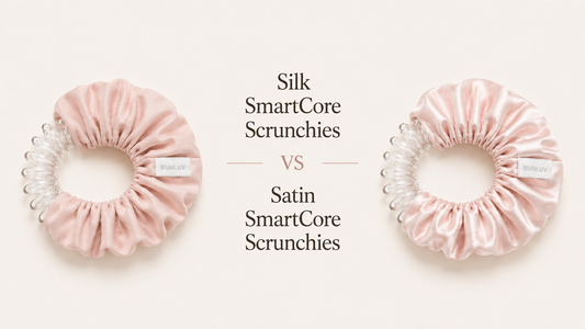 Silk vs satin smartcore spiral scrunchie comparison image