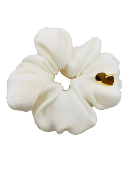 White hair scrunchie with a gold heart 