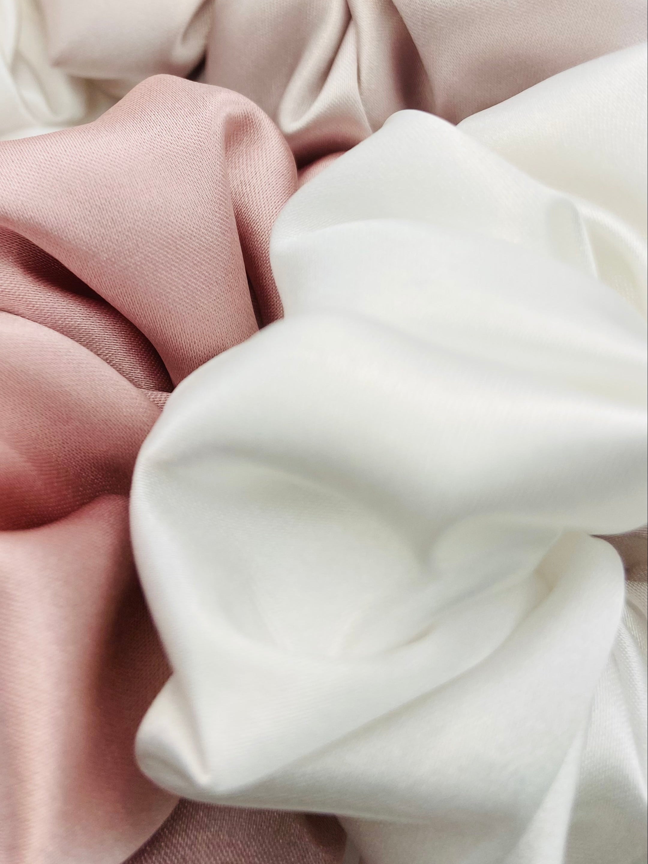 Beige satin scrunchie by BUNLUV, close up
