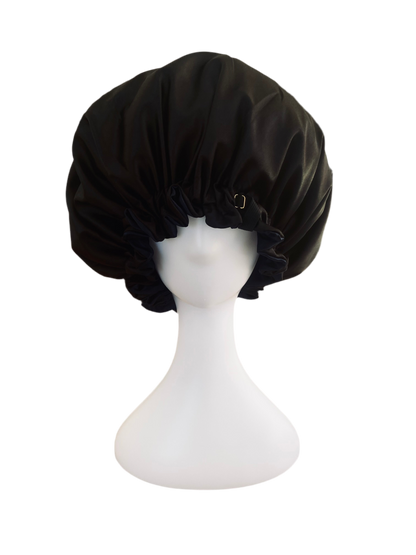 OVERSIZED ADJUSTABLE HAIR BONNET SATIN - BLACK