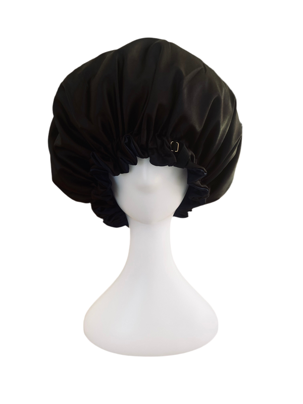 Oversized Adjustable Satin Sleep Bonnet - Black