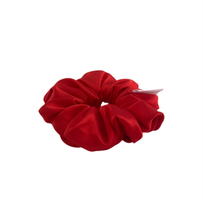 Red BUNLUV SmartCore scrunchie in premium satin