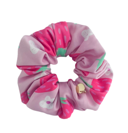 BUNLUV kids swim scrunchie in strawberry print, perfect for pool and beach days