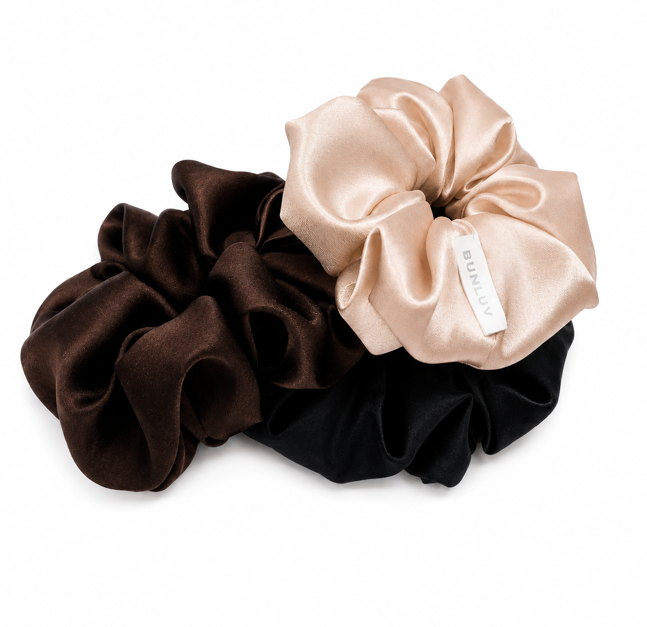 Mulberry Silk Scrunchie Set - Black, Dark Chocolate and Nude
