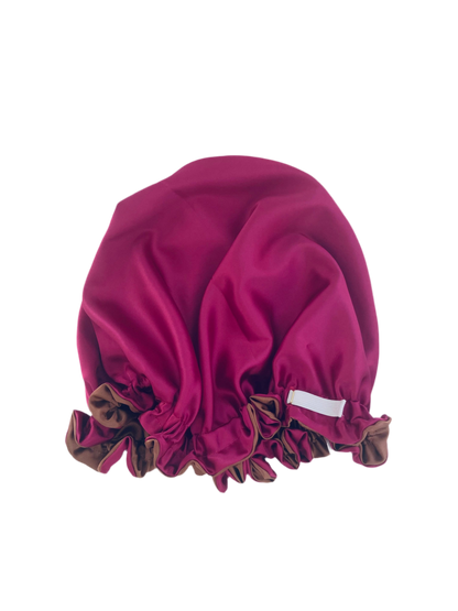 OVERSIZED HAIR BONNET ADJUSTABLE SATIN - PINK & CHOCOLATE BROWN