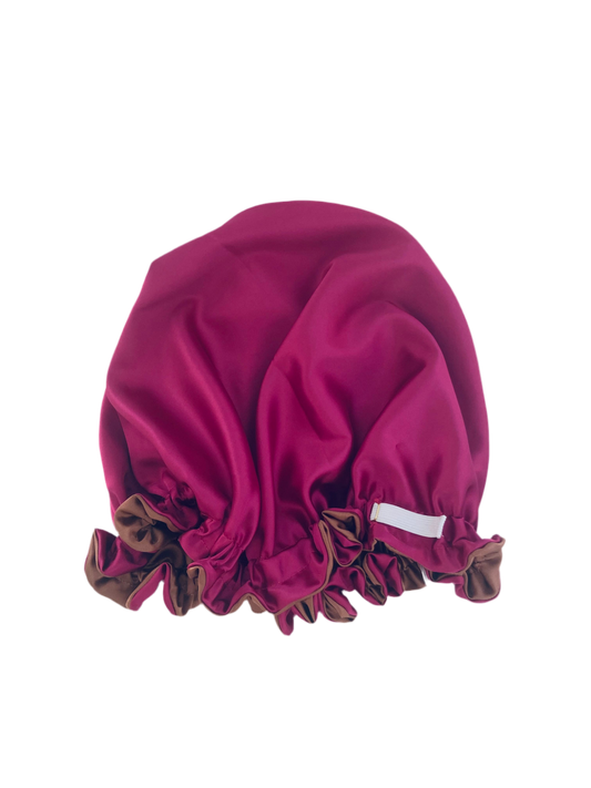 OVERSIZED HAIR BONNET ADJUSTABLE SATIN - PINK & CHOCOLATE BROWN