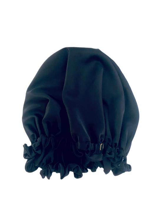 OVERSIZED ADJUSTABLE HAIR BONNET SATIN - BLACK