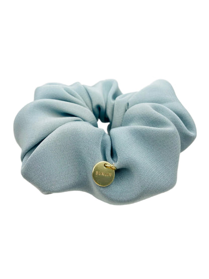 Sage mulberry silk scrunchie by BUNLUV, shown on white background 
