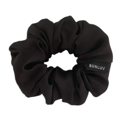 BUNLUV mulberry silk spiral scrunchie in black, SmartCore 