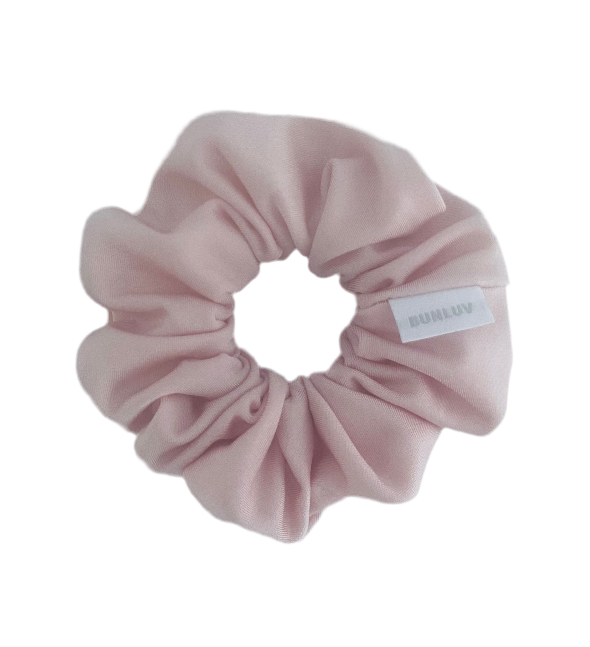 Blush pink active scrunchie close-up by BUNLUV on white background