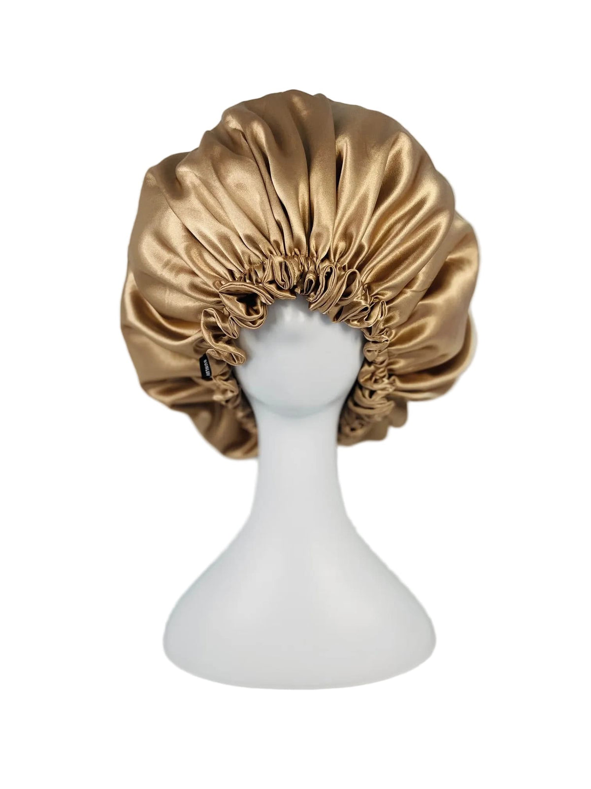 BUNLUV Bonnet Satin Dark Gold on mannequin