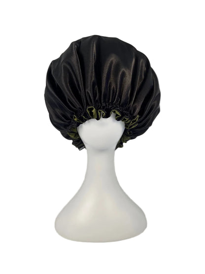 BUNLUV Olive Black Bonnet Satin on White Mannequin (Black side showing)