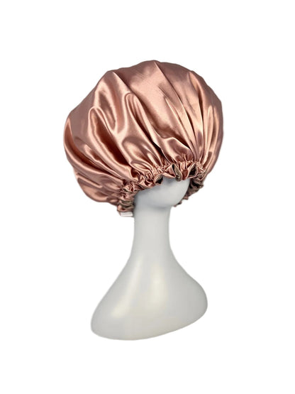 BUNLUV Bonnet Pink & Fog Satin (Pink side view showing on mannequin)
