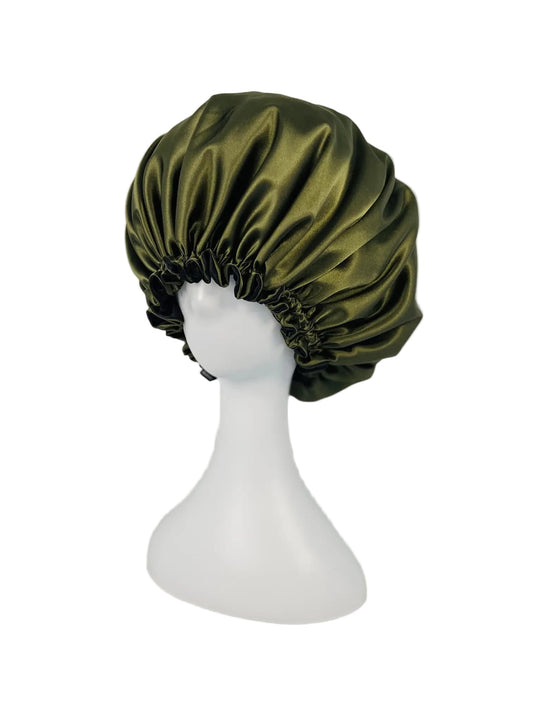 BUNLUV Olive Black Bonnet Satin on White Mannequin Side View