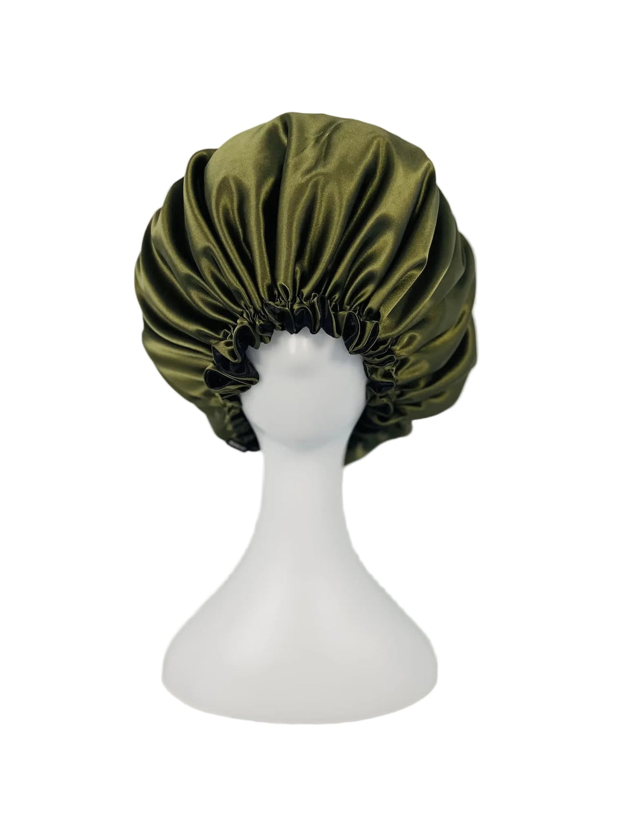 BUNLUV Olive Black Bonnet Satin on White Mannequin 