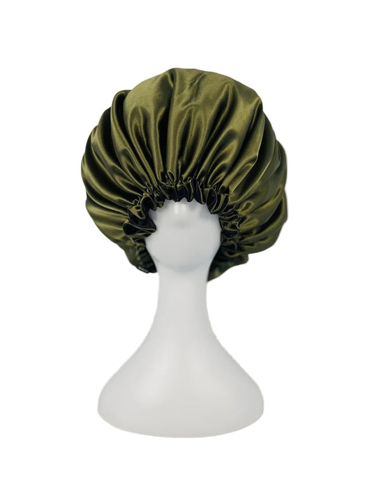BUNLUV Olive Black Bonnet Satin on White Mannequin 