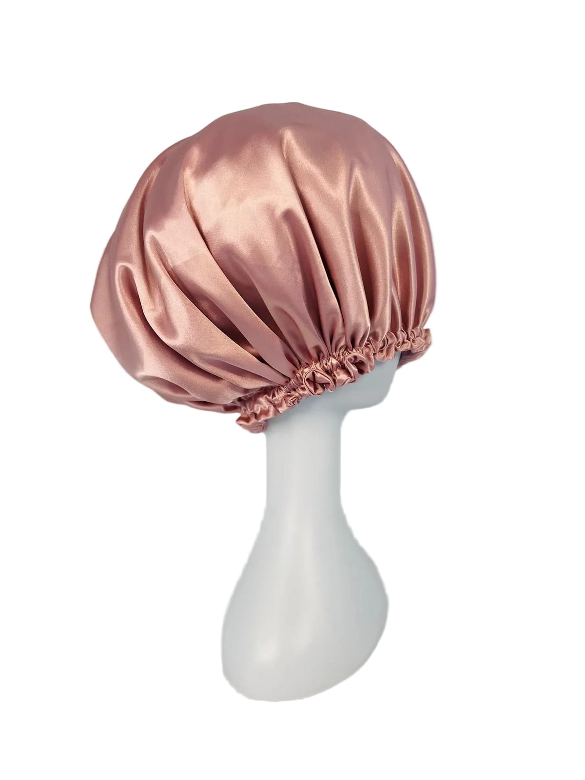 BUNLUV Pink Bonnet Satin on White Mannequin (Side view showing)