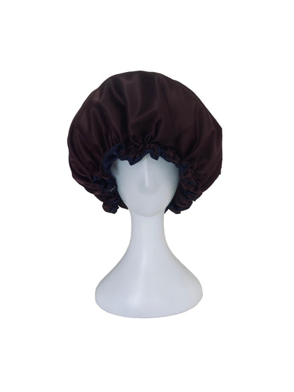 OVERSIZED ADJUSTABLE HAIR BONNET SATIN - DARK CHOCOLATE & NAVY