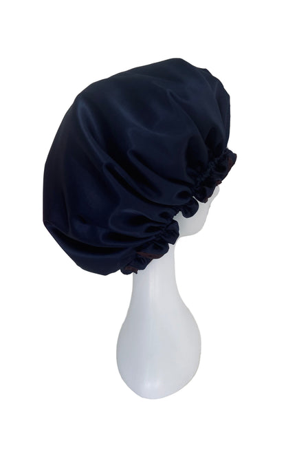 OVERSIZED ADJUSTABLE HAIR BONNET SATIN - DARK CHOCOLATE & NAVY