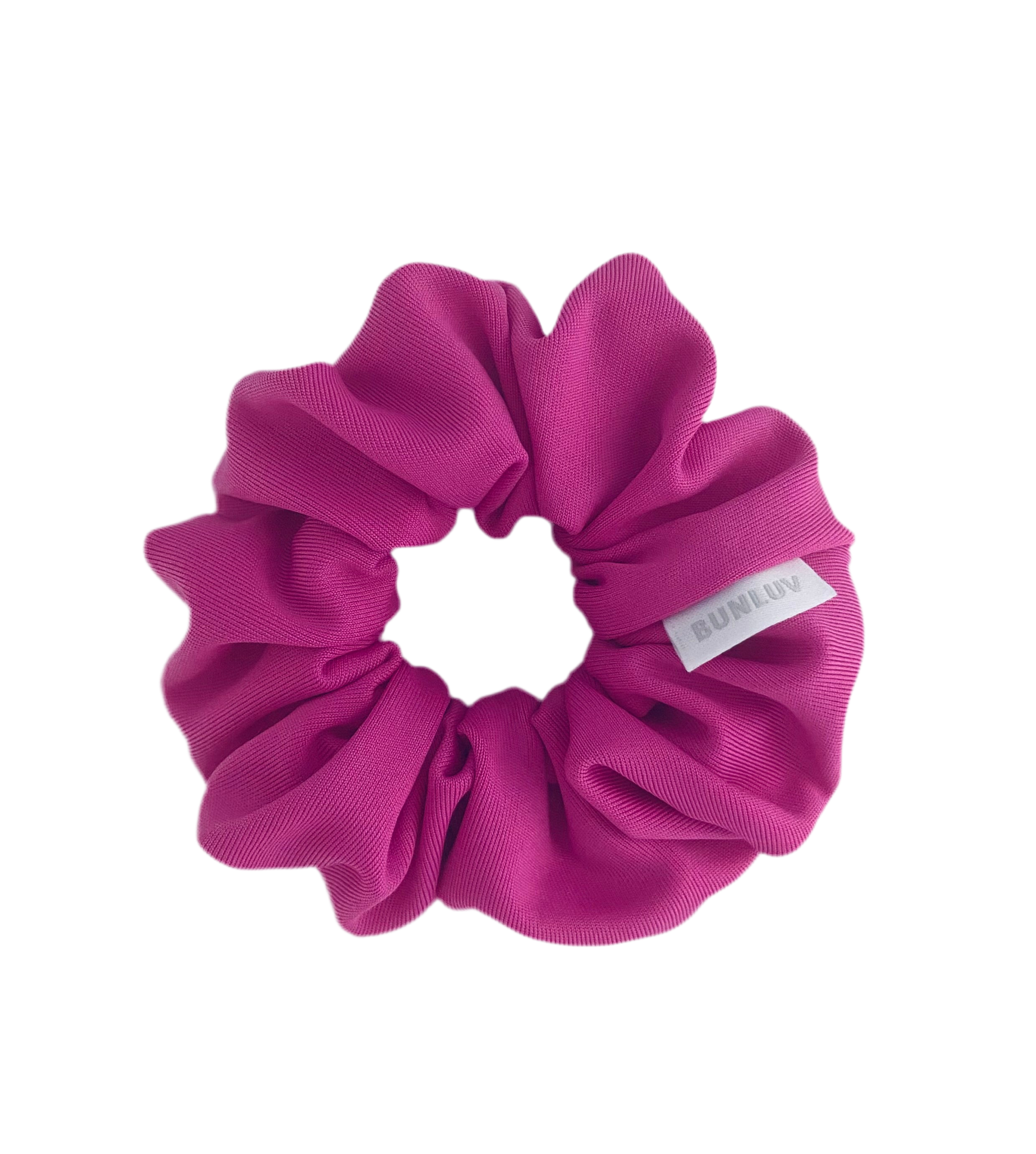 Hot pink active scrunchie close-up by BUNLUV on white background