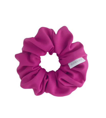 Hot pink active scrunchie close-up by BUNLUV on white background