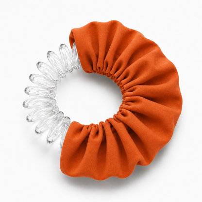 BUNLUV Orange school smartcore spiral scrunchie with spiral showing