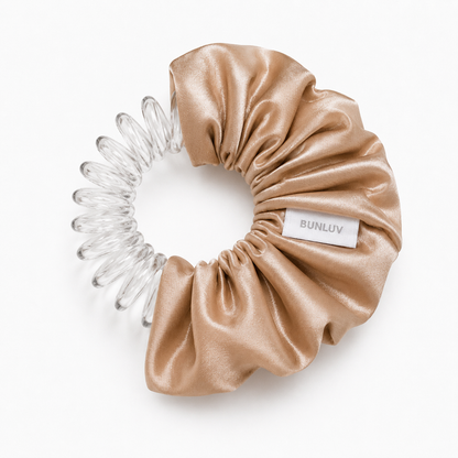 Silk nude scrunchie with spiral inner exposed