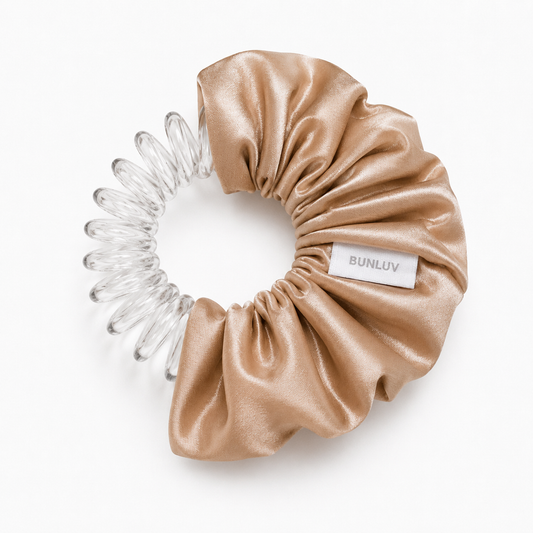 Silk nude scrunchie with spiral inner exposed