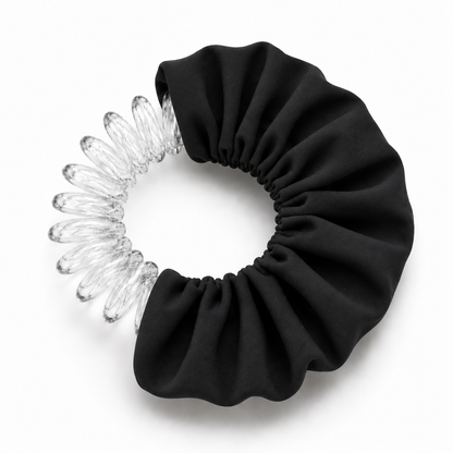 BUNLUV Black school smartcore spiral scrunchie with spiral on display