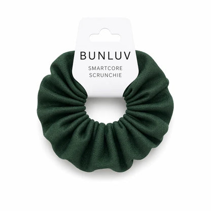 Green scrunchie on a white background with 'BUNLUV' label.