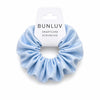 Light blue scrunchie on a white background with 'BUNLUV' label.