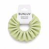 Light green school smartcore spiral scrunchie with 'BUNLUV' packaging on a white background