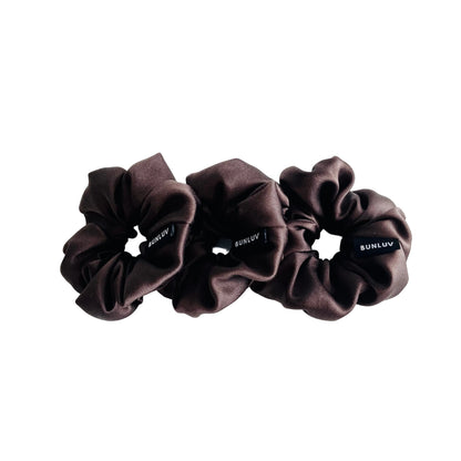 Set of 3 dark chocolate brown mulberry silk bunluv smartcore scrunchies no box