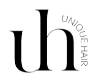 Black 'uh' logo with 'UNIQUE HAIR' text on a white background