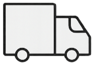 White delivery truck icon with speed lines on a transparent background