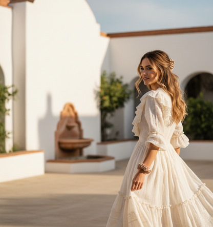 beautiful model wearing bunluv scrunchie on wrist and wedding half up  half down style with bunluv nude scrunchie