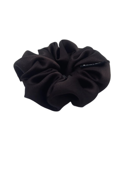dark chocolate Brown scrunchie on a white background