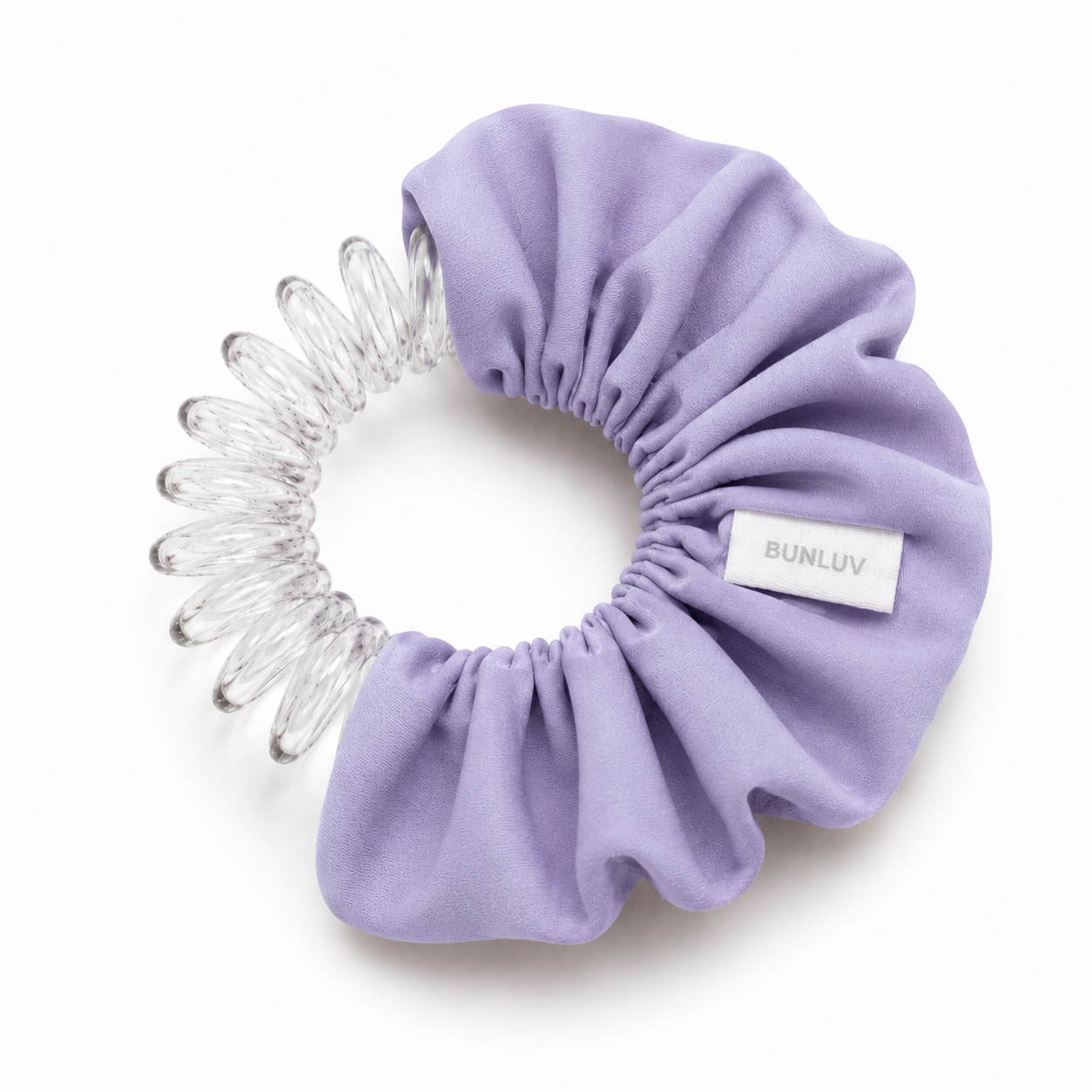 light purple active scrunchie with clear spiral design on a white background, by BUNLUV