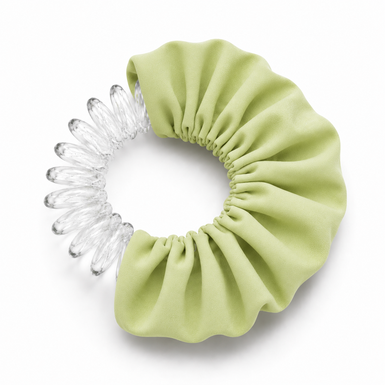 Light green BUNLUV school smartcore spiral scrunchie with inner spiral showing
